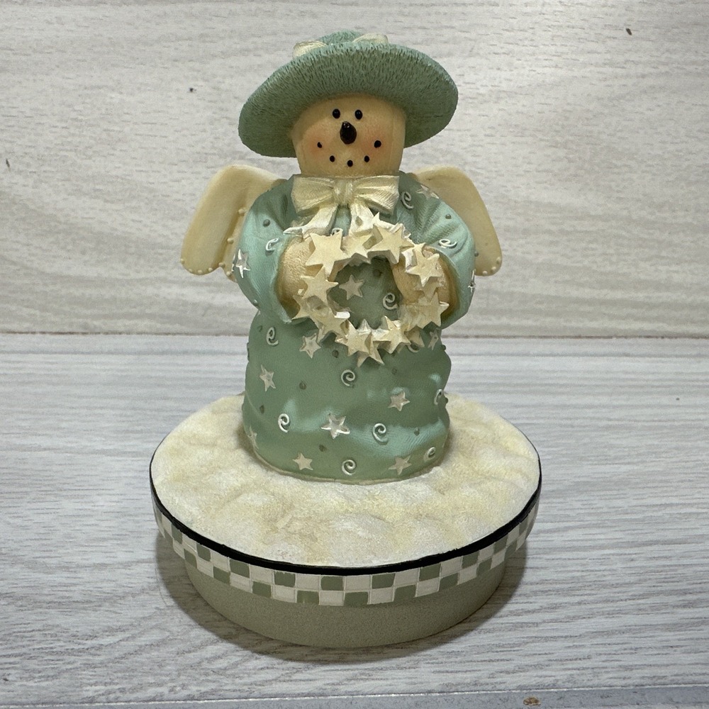 OUR AMERICA Snowman Angel w/ Star Wreath Candle Topper 3.25x4.5"‎ Winter Holiday